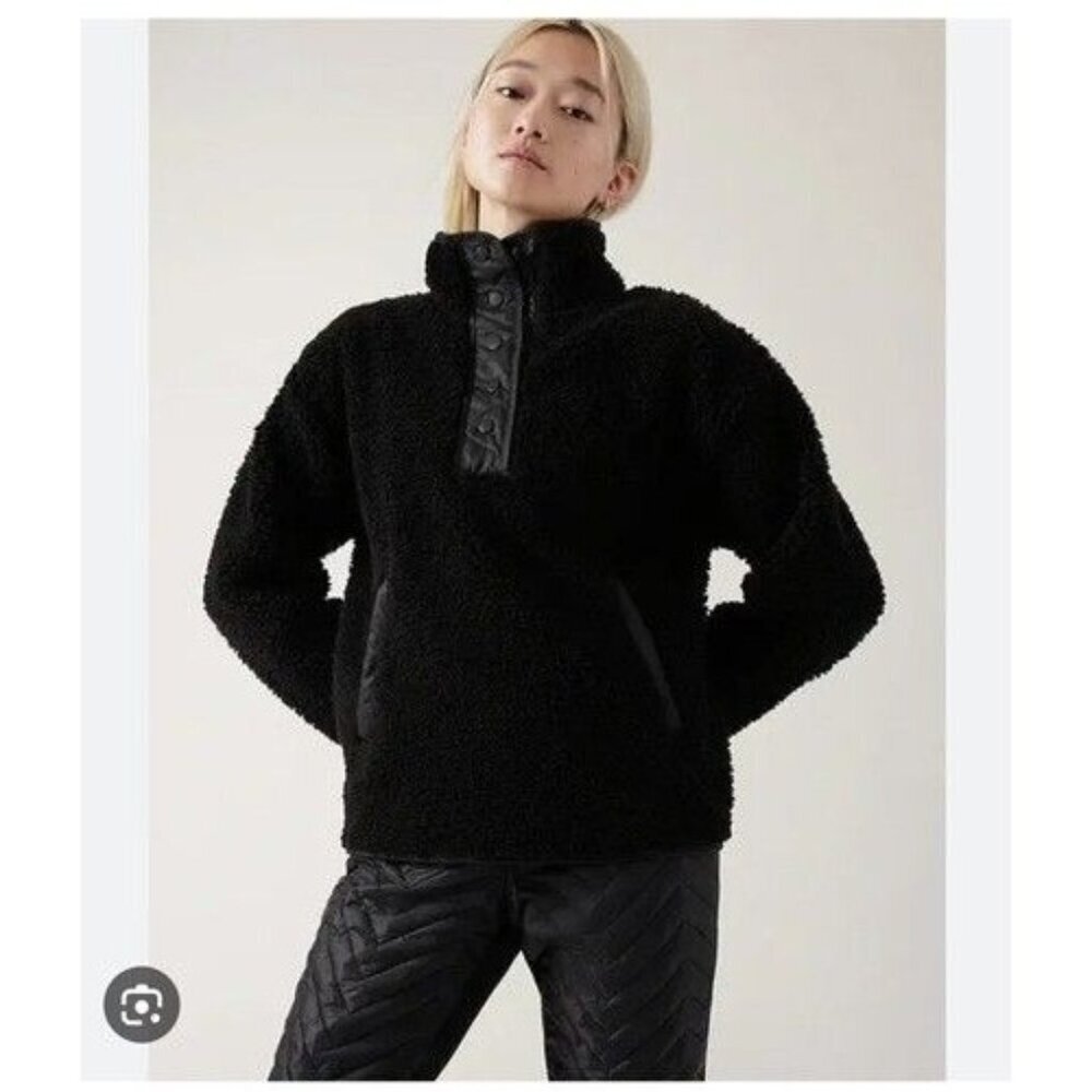 Abercrombie & Fitch Womens Black Sherpa Half-Zip Pullover Fleece Jacket Size Sma